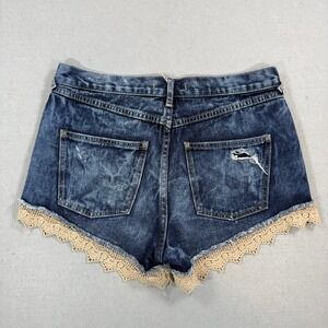 Free People Denim Shorts Womens 27 Blue Cutoff Crochet Lace Distressed Boho